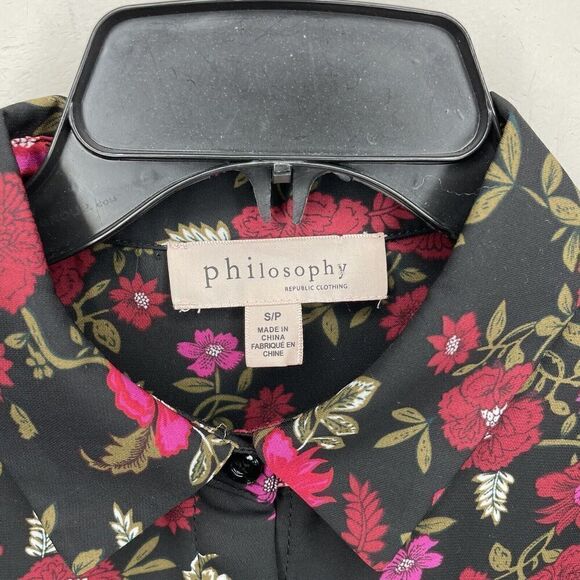 PHILOSOPHY Top Womens Small Black Red Floral Long Sleeve Button Front Blouse - Picture 3 of 11
